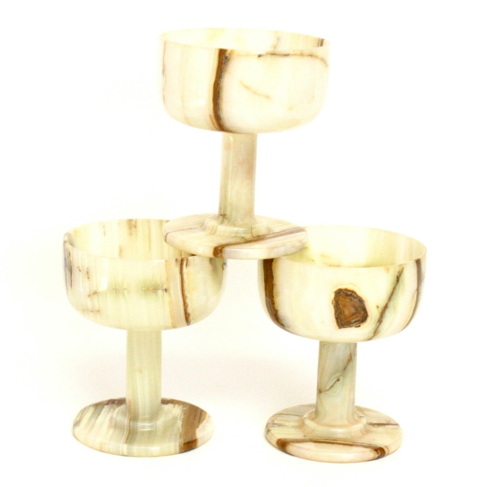 Set of Three Decorative Onyx Stone Goblets